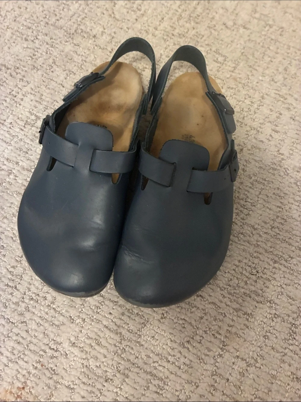 Birkenstock Navy Blue Leather Clogs Slip-On Sandals